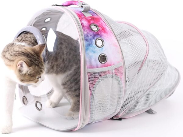 Cat Bubble Backpack Carrier, Galaxy Theme Space Capsule Astronaut Bubble Backpack for Kitten Bunny Airline Approved Travel Hiking Camping Cat Book Bag (Galaxy Pink, Bubble Window) - Image 6