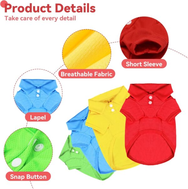 4 Pieces Dog Shirts Collared Polo T-Shirts for Small Medium Dogs Cats Boy Girl Dog Clothes Breathable Doggy Sweatshirt Puppy Kitten Small Breeds Pet Outfits Apparel Tops - Image 5