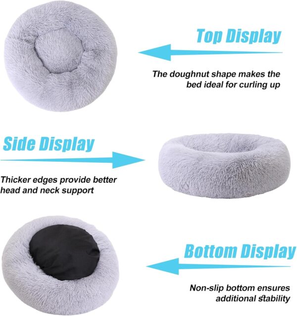 Calming Dog Bed, Pet Beds for Small Dogs, Cat Beds for Indoor Cats, Fluffy Faux Fur Plush Small Dog Bed, Washable Puppy Bed with Anti-Slip Bottom, Dog Bed Medium Size Dog Light Gray, 17 Inch - Image 2