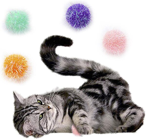 Cat Ball Toy Cat Toy Pom Pom Sparkle Fuzzy Balls 2 Inches Interactive Cat Toy Assorted Color 12 Pack - Image 3