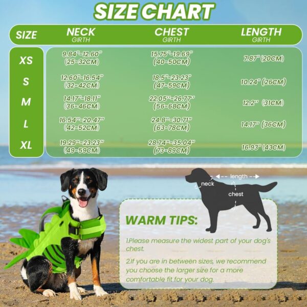 EMUST Dog Floating Vest, Dog Shark Life Jacket, Pockets Design Small Dog Vests with Pockets, Dog Lifesaver for Swimming Boating Water, Green, S - Image 5