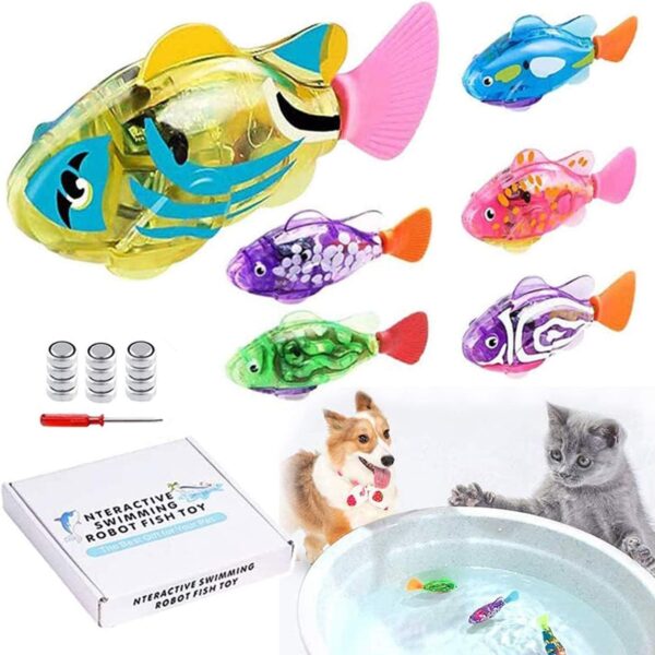 Interactive Robot Fish Toys for Cat/Dog(6 Pcs), Activated Swimming in Water with LED Light, Swimming Bath Plastic Fish Toy Gift to Stimulate Your Pet's Hunter Instincts