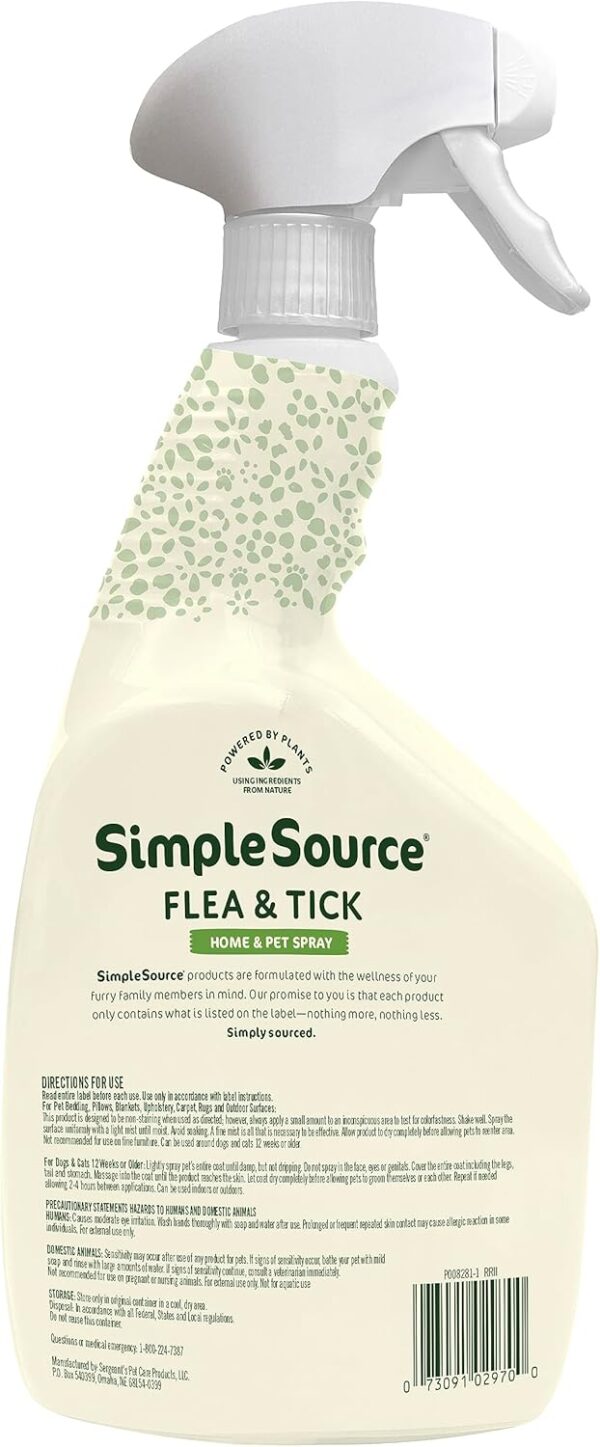 SimpleSource® Flea & Tick Home & Pet Spray, Powered by Plants, Kills Fleas, Flea Eggs, Flea Larvae, & Ticks, Kills & Repels Mosquitos, 32oz Bottle - Image 3