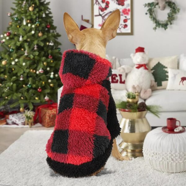 Fleece Dog Hoodie Clothes Dog Sweaters for Small Dogs, Winter Cute Warm Leopard Puppy Chihuahua Sweater, Pet Doggie Sweatshirt for Chihuahua Yorkie Teacup, Cat Apparel (plaid red, X-Small) - Image 2