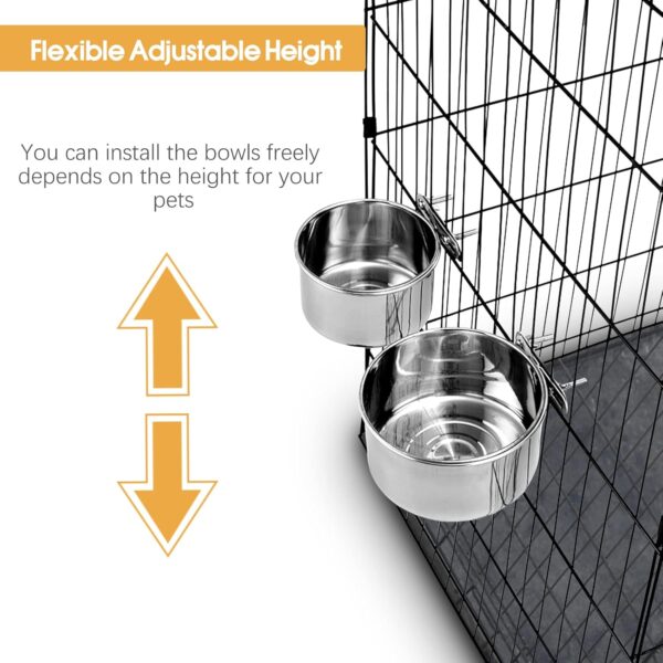 Pet Dog Food Water Bowl for Cage, Stainless Steel Non-Spill Kennel Hanging Cats Bowls with Clamp Holder Crate Feeder Dish for Small Medium Large Dogs (Silver, L (77 & 45 OZ)) - Image 4