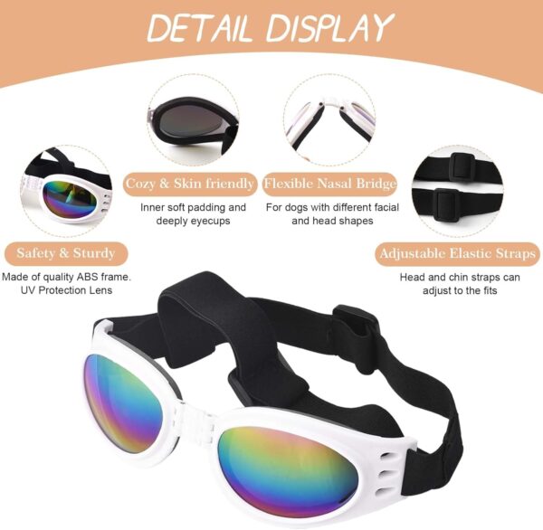 2 Pcs Dog Goggles Dog Sunglasses Adjustable Strap for Waterproof Windproof UV Protection Sunglasses for Dog, for Go out Travel Skiing Swim, (Black and White) (2 PC) - Image 3