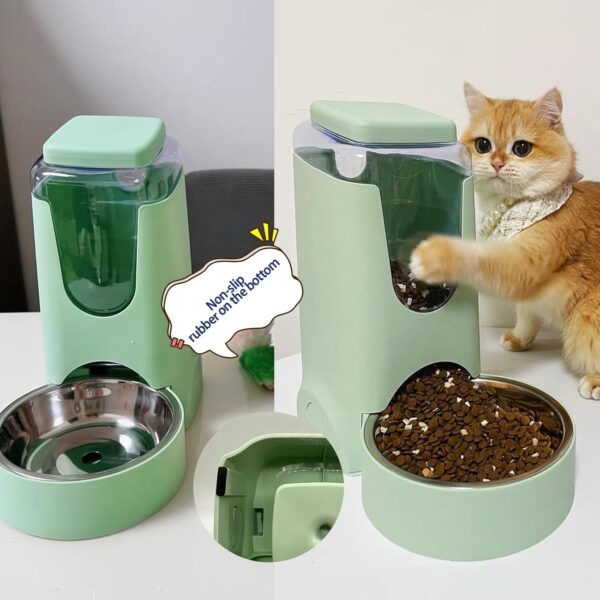 Pets Automatic Gravity Feeder Dogs 2.8L Food & 4L Water Dispenser Set with Stainless Steel Bowl for Small Medium Big Puppy Kitten(Light Green) - Image 6