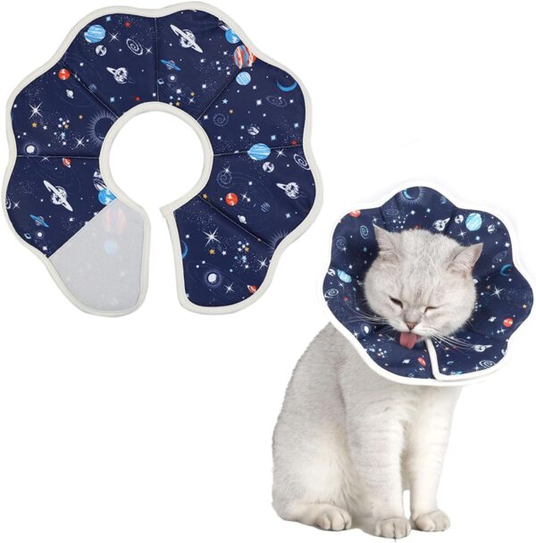 Soft Cat Recovery Collar,Adjustable Cat Cone,Cat Protective Cone Collar After Surgery,for Cats (Starry Sky, M)