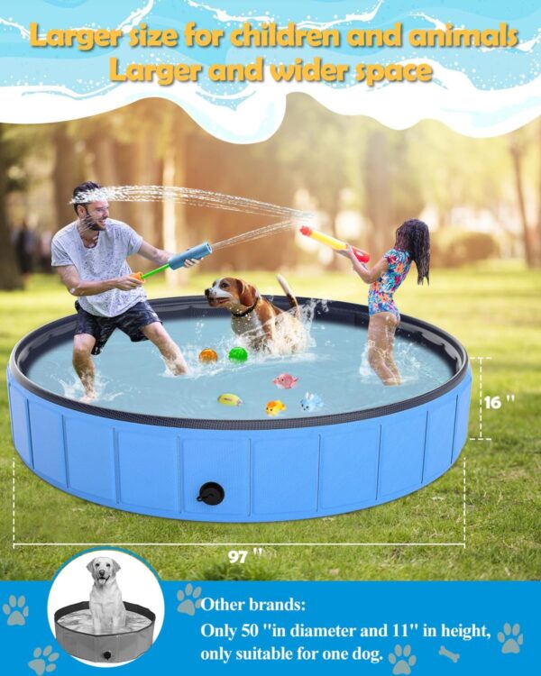 97x16'' Large Foldable Dog Pool Kiddie Pool Thickened, Collapsible Pet Bathing Tub for Large Dogs - Portable Outdoor Swimming Pool for Pets and Dogs - Image 2