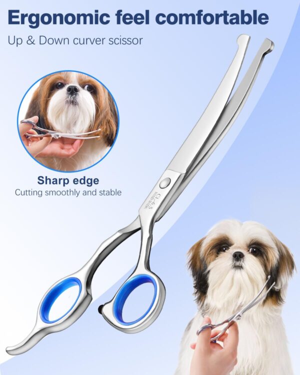 Furry Grooming Scissors with Safety Round Heads. Dog Grooming Scissors, 5CR 6 in 1 Dog Grooming Scissors, Curved Dog Grooming Scissors, Professional Pet Grooming Scissors Set for Dogs and Cats - Image 5