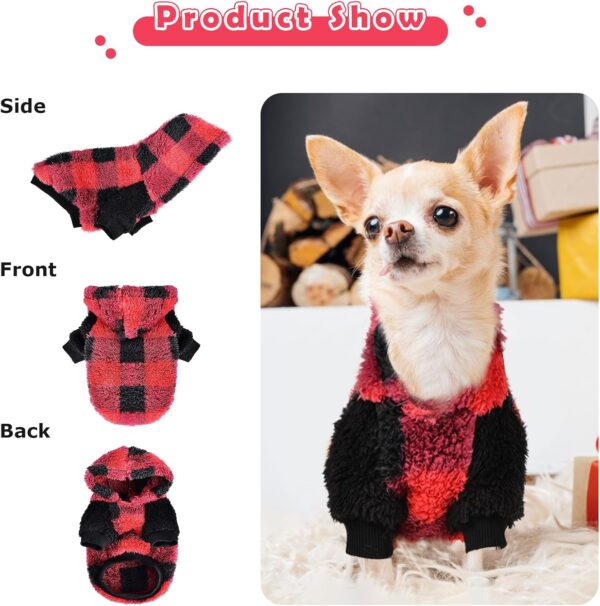 Fleece Dog Hoodie Clothes Dog Sweaters for Small Dogs, Winter Cute Warm Leopard Puppy Chihuahua Sweater, Pet Doggie Sweatshirt for Chihuahua Yorkie Teacup, Cat Apparel (plaid red, X-Small) - Image 3