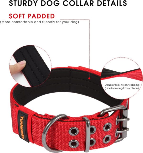 Tactical Dog Collar for Medium Large Dogs,Heavy Duty Metal Buckle Dog Collar,Soft Neoprene Padded Dog Collar,Nylon Wide Dog Collar(X-Large, Red) - Image 4