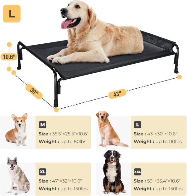 Veehoo Elevated Dog Bed, Outdoor Raised Dog Cots Bed for Large Dogs, Cooling Camping Elevated Pet Bed with Slope Headrest for Indoor and Outdoor, Washable Breathable, Large, Black, CWC2204 - Image 3