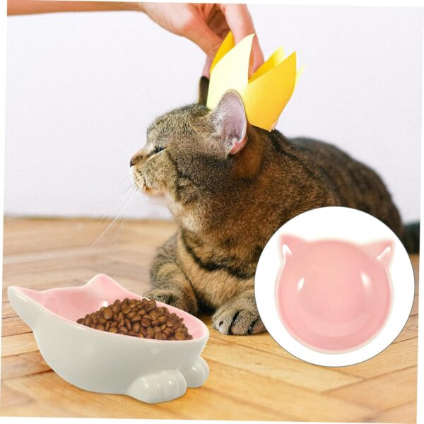 Sosoport Cat Ceramic Bowl Slow Feeder Dog Bowl Cat Bowls with Ears Bowls Stand Feeder Puppy Bowl Feeding Watering Dog Plates for Cat Floor Bowl Shallow Cat Container Ceramics to Feed Pink - Image 6