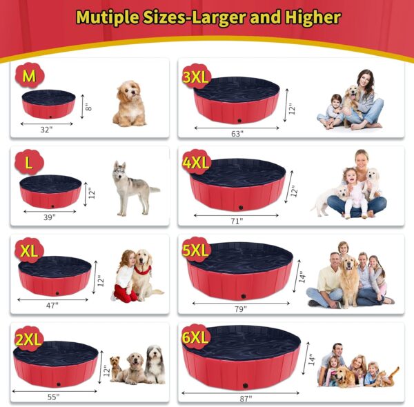 Foldable Dog Pool, 79" x 14" Large Kiddie Pool with Hard Plastic, Non-Slip Dog Bath Tub for Outdoor Backyard, Collapsible Dog Swimming Pool for Kids Dogs Pets (Red) - Image 4