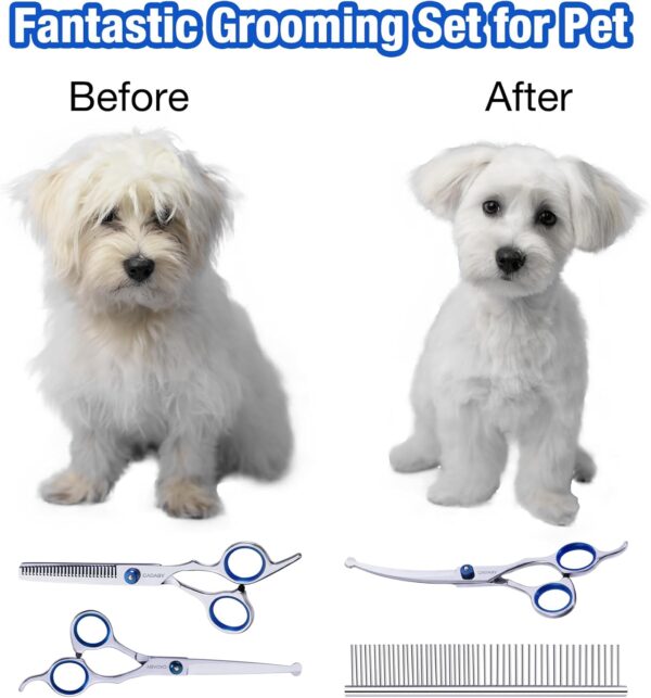 Dog Grooming Scissors with Safety Round Tips,5 in 1 Dog Grooming Scissors Kit, 4CR Stainless Steel Professional Pet Grooming Shears for Dog, Cat,Sharp and Sturdy - Image 8