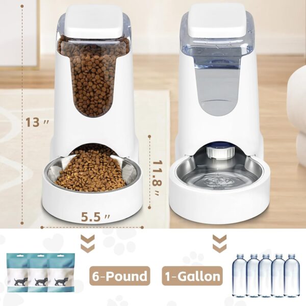 Automatic Cat Feeder and Water Dispenser with Stainless Steel Bowl Dog Gravity Food Feeder and Waterer for Small Medium Pets Puppy Kitten 1 Gallon x 2 - Image 2