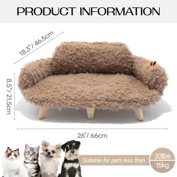 MEWOOFUN Removable Washable Cover Cat Bed - 26"x18.3"x8.5" Elevated Wooden Pet Sofa for Cats & Small to Medium Dogs, Modern Pet Furniture (Brown) - Image 2