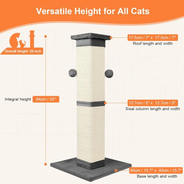 Cat Scratching Post 33 Inch Nature Sisal Cat Scratch Post for Indoor Cats, Large Cat Scratcher Protect Your Furniture, for All Breeds Grey - Image 2