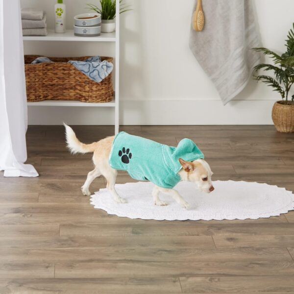 Bone Dry Pet Robe Collection, Embroidered Absorbent Microfiber Bath Robe with Adjustable Closure, for Dogs & Cats, X-Small, Aqua - Image 5