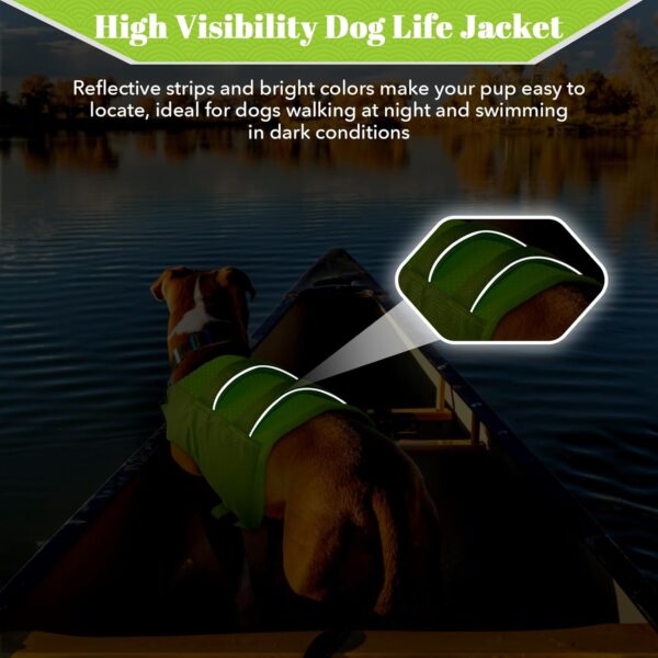 DENTRUN High Visibility Dog Life Jacket, Dog Life Vest for Swimming Boating Puppy Life Preserver Floatation Safety Pool Lake Reflective Float Coat Wetsuit & Rescue Handle for Small Dog, Green - Image 6