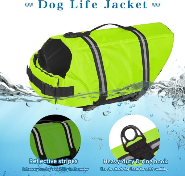 Dogcheer Dog Life Jacket, Ripstop Dog Life Vest with Reflective Stripes, Adjustable Puppy Life Jacket for Swimming High Buoyancy Dog Swim Flotation Vest for Small Medium Large Dogs(Green-XS) - Image 3