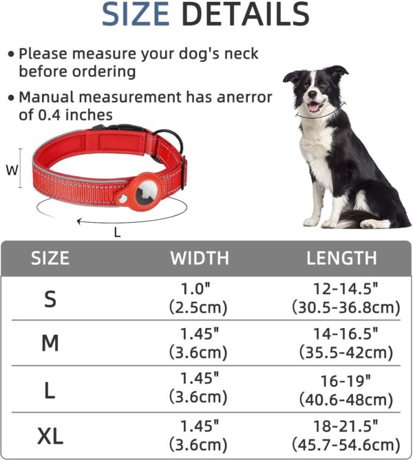 AirTag Dog Collar, Reflective Apple Air Tag Dog Collar, Padded Dog Collars with AirTag Holder Case, Adjustable Air Tag Pet Collar for Small Medium Large Dogs, S(12-14.5") - Image 6