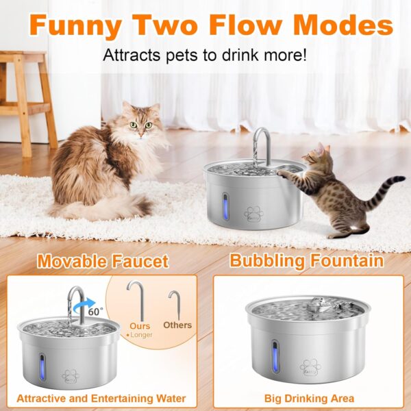 Kastty Dog Cat Water Fountain, 1Gallon/4L Pet Fountain Water Bowl, Food Grade 304 Stainless Steel Pet Fountain with Large Filter& 5 Filtration& Smart Safe LED Pump, Heavy Duty Better-Quality for Pets - Image 3