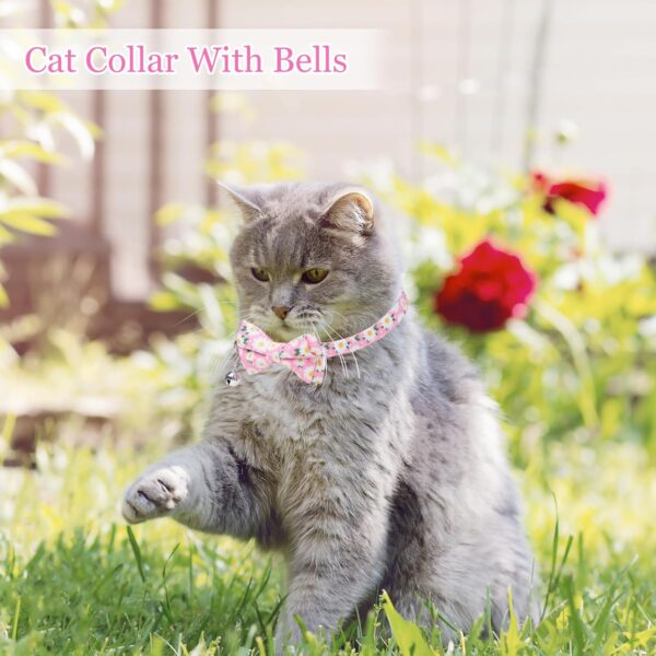 4 Pcs Breakaway Cat Collar with Bow Tie and Bell Floral Cat Kitten Collar with Removable Bowtie Adjustable Safety Collars for Girl Cats - Image 6