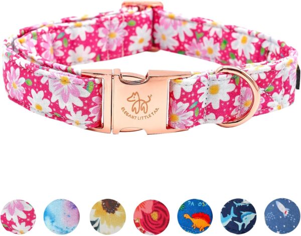 Elegant little tail Dog Collar, Pink Floral Pattern Pet Collar Durable Cute Dog Collars Summer Female Pet Gift Adjustable Dog Collar for Medium Dogs