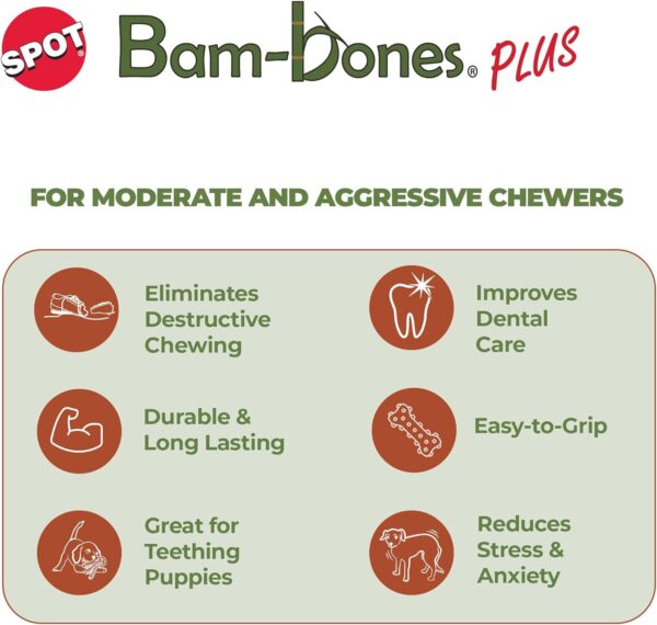 SPOT Bam-bones PLUS Branch -Bamboo Fiber & Nylon, Durable Long Lasting Dog Chew for Aggressive Chewers – Great Toy for Adult Dogs & Teething Puppies under 60lbs, Non-Splintering, 5.75in, Beef Flavor - Image 3