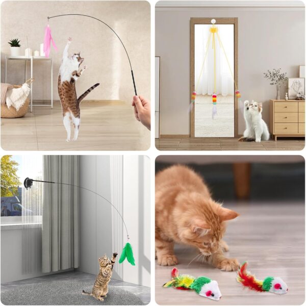 Depets Cat Wand Toy, 15 Pcs Interactive Cat Feather Toys, Cat Teaser Toy for Indoor Cats Self Play, 2 Play Modes Cat Toys Wand, Reusable Suction Cup Cat Toys for Indoor Cats Kittens Play Exercise - Image 5