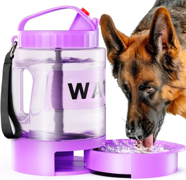 77oz Dog Travel Water Bottle with Pull-out Drinking Bowl, Portable Dog Water Bowl Dispenser Suitable for Large, Medium, and Small Dogs When Going Out for Camping, Travel, Dog Park Play, Purple