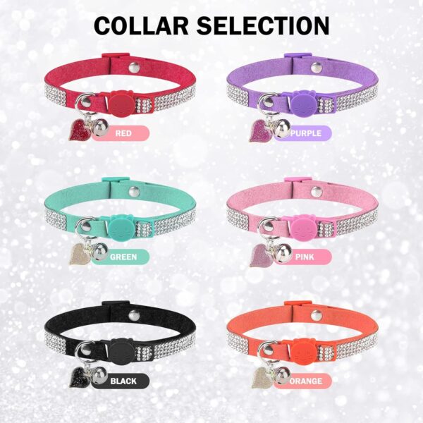 Rhinestone Cat Collar Breakaway with Bell, Diamond Cat Collar with Safety Buckle Quick Release for Girl Boy Kitten Pets Puppy,Cute Soft Female Male Cat Collars,Valentine's Day Pink 8-12" - Image 6