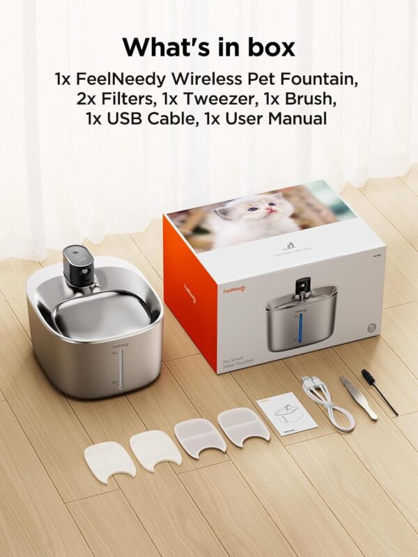 Cat Water Fountain Battery Operated, 4L/135fl oz Stainless Steel Pet Water Fountain for Cats Dogs with Motion Sensor, Wireless Ultra Quiet Cat Drinking Fountain with 2 Filters (YPD-C004S) - Image 7