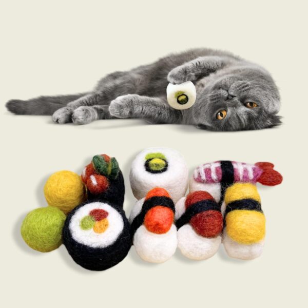 Woolbuddy Cat Toy - Cat Sushi Toy, 8pcs, Wool Cat Toy for Boredom & Stimulating, Cute Interactive Cat Toys for Indoor Cats, Self Play Cat Kitten Toys, Cat Chew Toy, Cat Enrichment without Catnip - Image 3