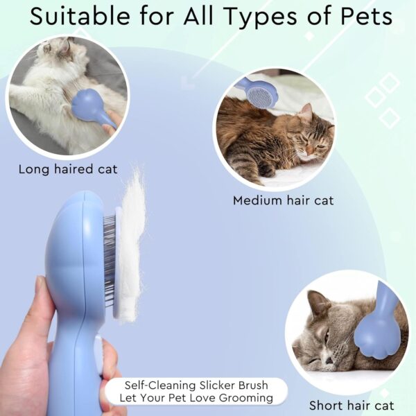 Cat Grooming Glove Brush,Self-Cleaning Slicker Pet Brush for Short and Long Haired Pets,Dog Bath Brush for Shedding and Grooming,Removes Loose Hair and Tangles,Promote Circulation - Image 3