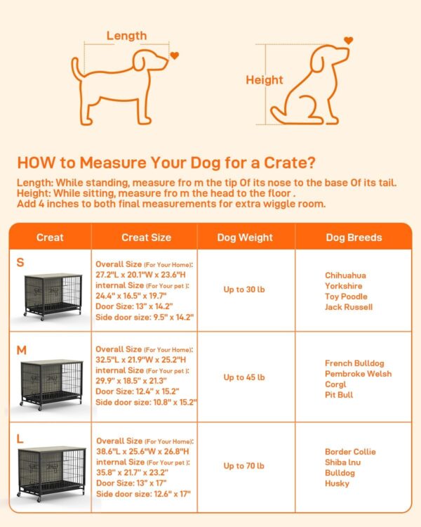 Dog Crate Furniture, 2024 Deluxe Wooden Dog Kennel with Removable Tray and Wheels, Heavy-Duty Double-Doors 32.5" Dog Cage End Table, Indoor Dog House for Large Dogs (Grey & Black, Medium) - Image 5