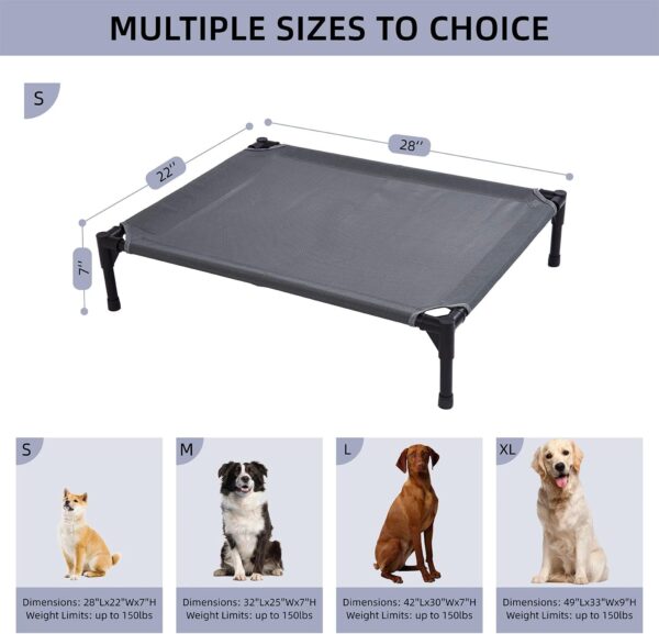 Elevated Outdoor Dog Bed - Dog Cots beds for Small Dogs, Heavy Duty Raised Dog Bed Waterproof, Cooling Elevated Dog Bed with Washable Teslin Mesh, Durable, Non Slip, 28 Inches, Grey - Image 2