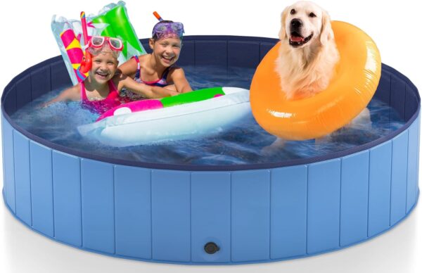 Heeyoo 63" Foldable Dog Pool for Large Dogs, Portable Hard Plastic Dog Swimming Pool，Outdoor Collapsible Pet Bathing Tub for Pets Dogs and Cats, 63 x 12 Inches