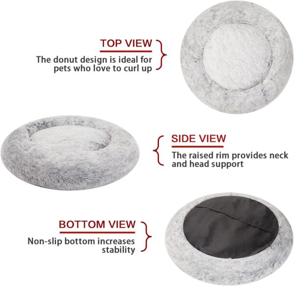 Calming Donut Dog Bed, 30 Inches Round Fluffy Dog Beds for Medium Dogs, Anti-Anxiety Plush Dog Bed, Machine Washable Pet Bed (Dark Grey, Medium) - Image 4