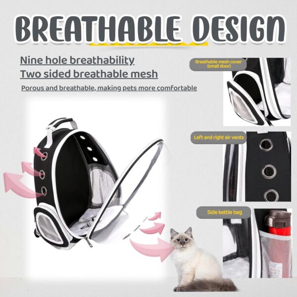 Cat Backpack Bubble, Cats and Dogs Pet Carrier Hard, Suitable for Cats Traveling Cat Bag Carrier, Transparent Outdoor Waterproof Spacecraft Pet Backpack Carrier(Black) - Image 5