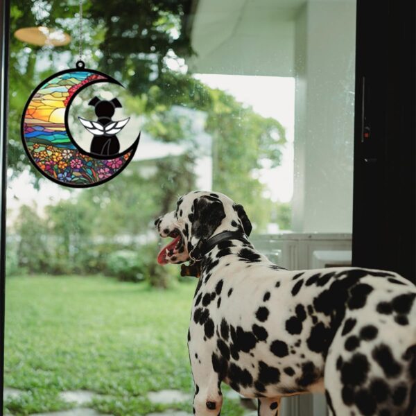 Reinforced Glass Dog Memorial Gifts for Loss of Dog Pet Sympathy Suncatcher Black Angel Dog on Flower Moon Dog Beverage Suncatcher Ornaments Decor Window Wall Sympathy Gift for Dog Lover - Image 3