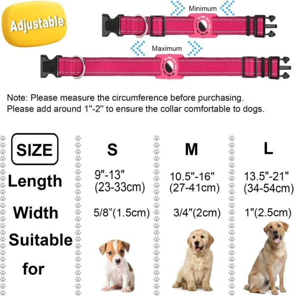 Airtag Dog Collar for Small Dogs, Reflective Dog Collars with Silicone AirTag Holder, Nylon Adjustable Dog Collars for Medium Large Dogs, HotPink - Image 5