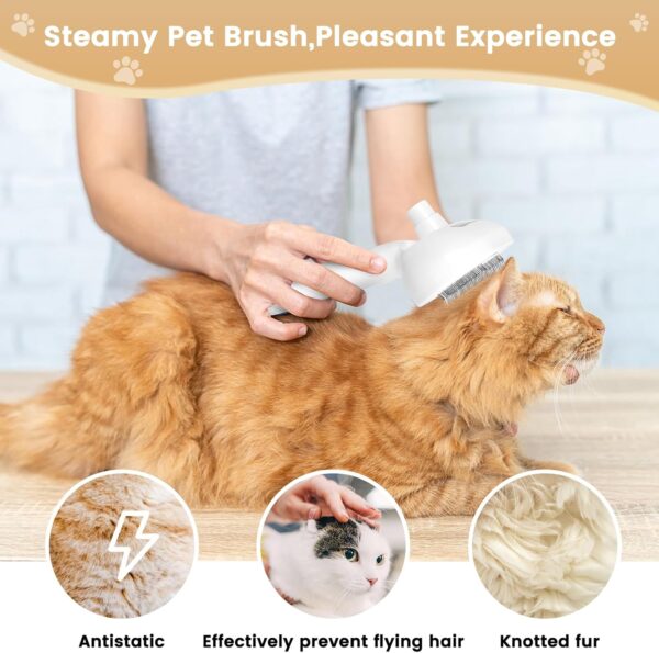 Cat Steam Brush, 3 In 1 Steamy Pet Brush with Release Button and Tank, Anti-Static Cat Steamy Brush for Effective Hair Removal, Rechargeable Steam Cat Brush for Furry Pet - Image 6