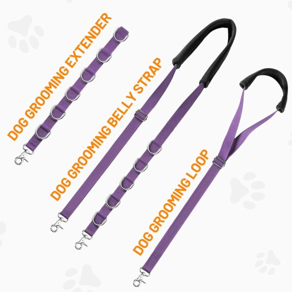 Dog Grooming Belly Strap - Dog Grooming Table Arm Extender with Clamp Extension Loop Bathing Restraint Leash No Sit Haunch Holder for Small & Medium Dog Hair Cutting Washing (Purple) - Image 5