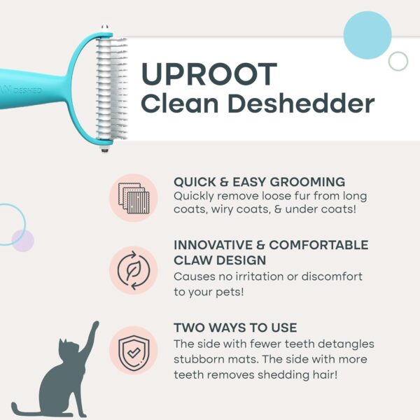 Uproot Clean Deshedder: Cat & Dog Brush for Shedding - Convenient Deshedding Dog Brush and Cat Hair Brush for Easy Grooming - by The Creators of The Uproot Cleaner Pro Pet Hair Remover! - Image 2