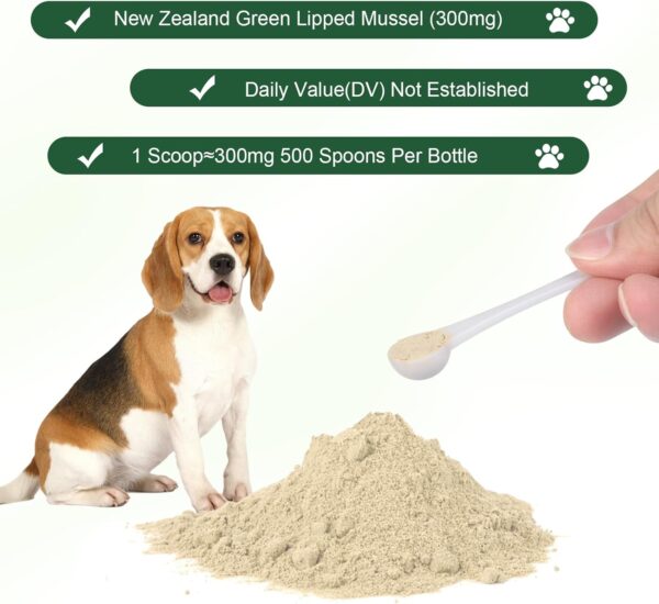 Green Lipped Mussels for Dogs & Cats, Dog Joint Supplement Powder Supports Joints, Tendons, Ligaments, Muscles, Green Lippled Mussels Powder for Pets Promote Normal Mobility & Flexibility (5.29 oz) - Image 4