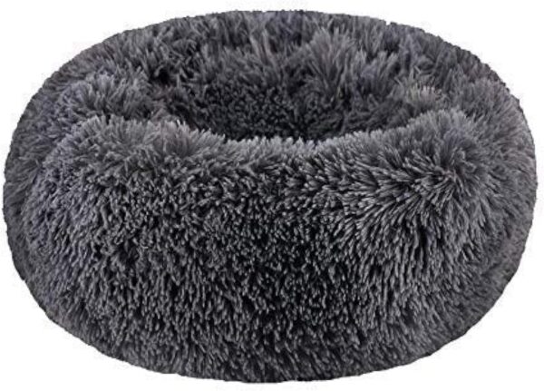 BODISEINT Modern Soft Plush Round Pet Bed for Cats or Small Dogs, Mini Medium Sized Dog Cat Bed Self Warming Autumn Winter Indoor Snooze Sleeping Cozy Kitty Teddy Kennel (24'' D x 8'' H, Dark Grey)