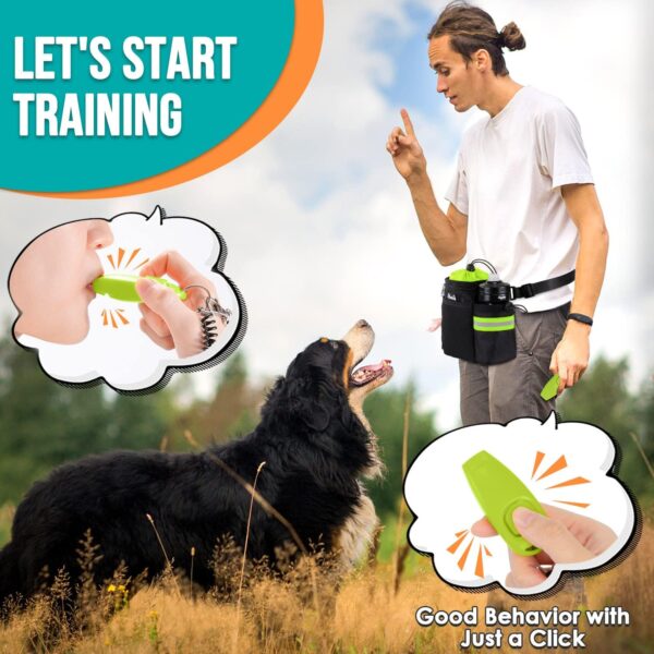 SlowTon Dog Treat Pouch - 4 Ways to Wear Dog Treat Bag with 2-in-1 Whistle Clicker, Adjustable Waist Belt, Metal Clip, Water Bottle Holder, Built-in Poop Bag Dispenser for Pet Training(Green) - Image 6